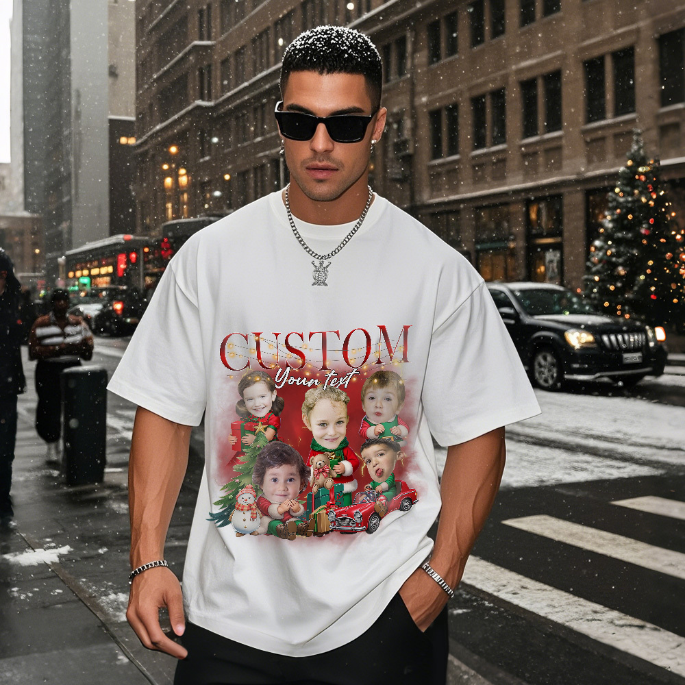 Custom Santa Photo Tee Retro Christmas Shirt Cute Christmas Kids Shirt Funny Personalized Xmas Gift for Couples Friends - MyPhotoSocksAu
