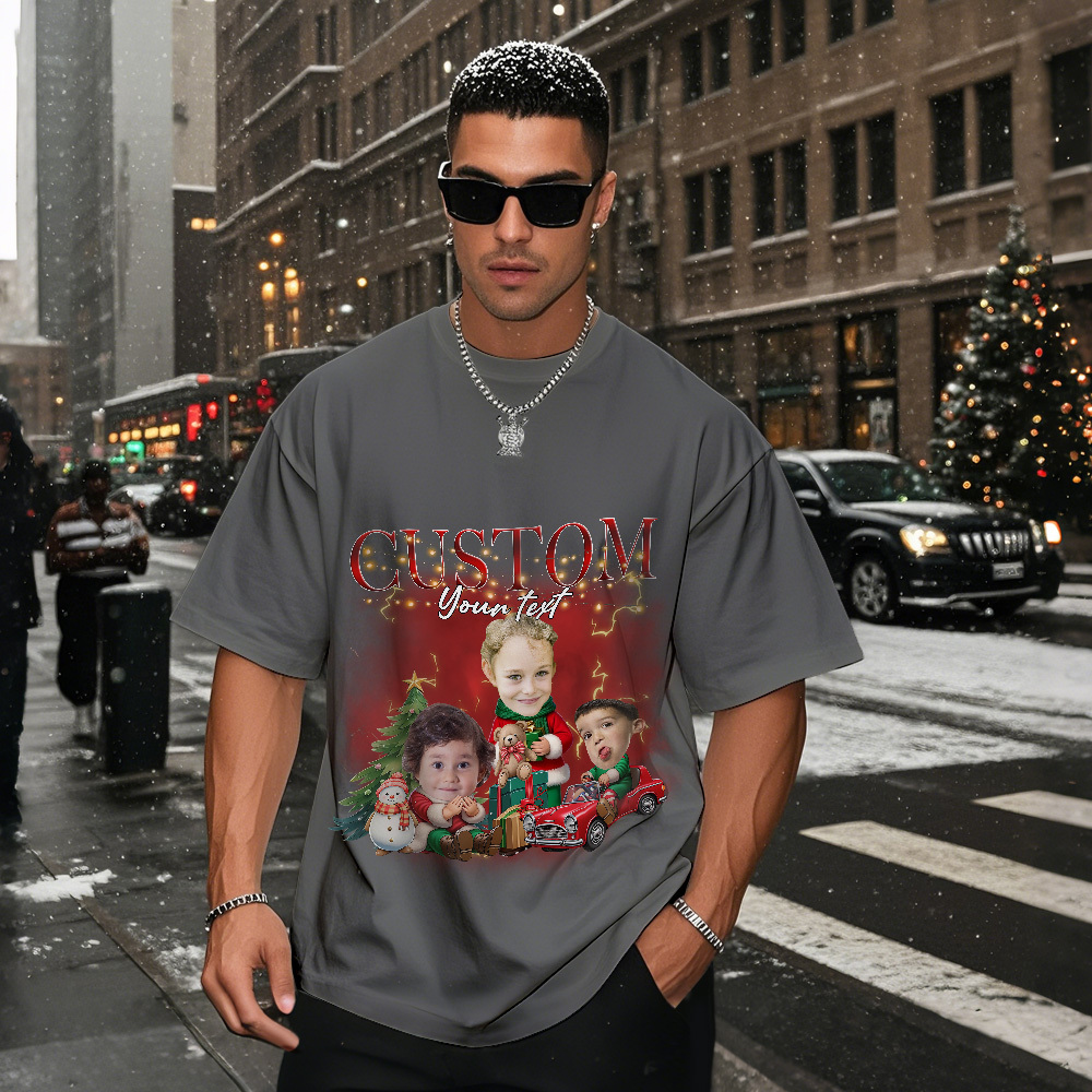 Custom Santa Photo Tee Retro Christmas Shirt Cute Christmas Kids Shirt Funny Personalized Xmas Gift for Couples Friends - MyPhotoSocksAu