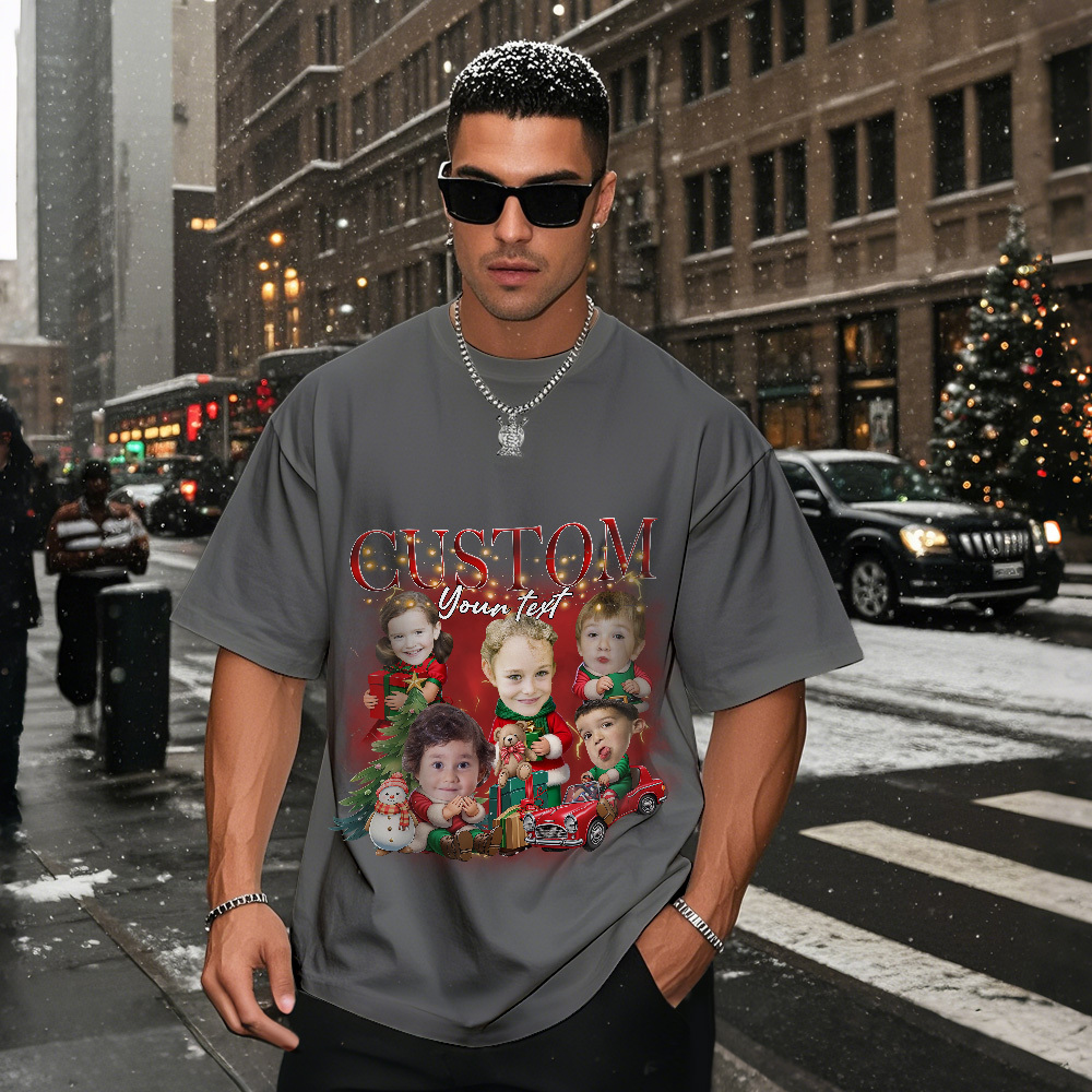 Custom Santa Photo Tee Retro Christmas Shirt Cute Christmas Kids Shirt Funny Personalized Xmas Gift for Couples Friends - MyPhotoSocksAu