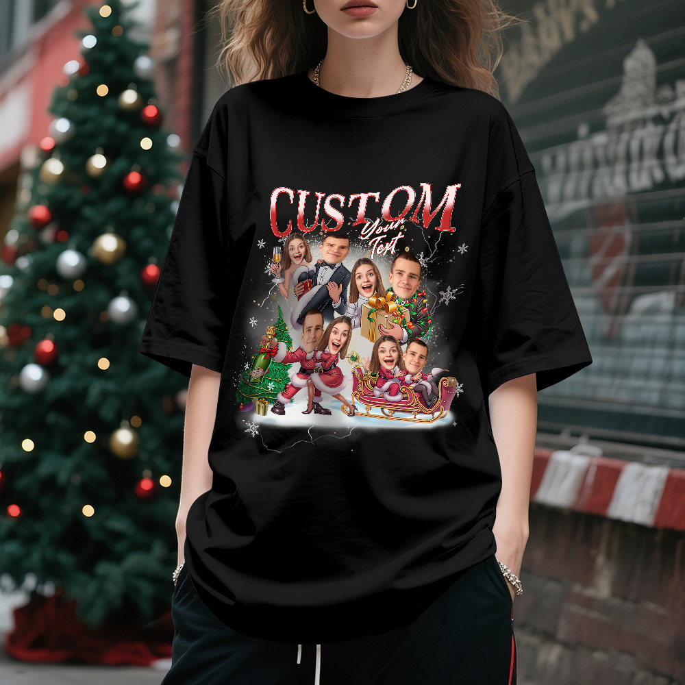 Custom Couple Portrait T-Shirt  Personalized Face Tee Matching Christmas Gift for Lovers - MyPhotoSocksAu