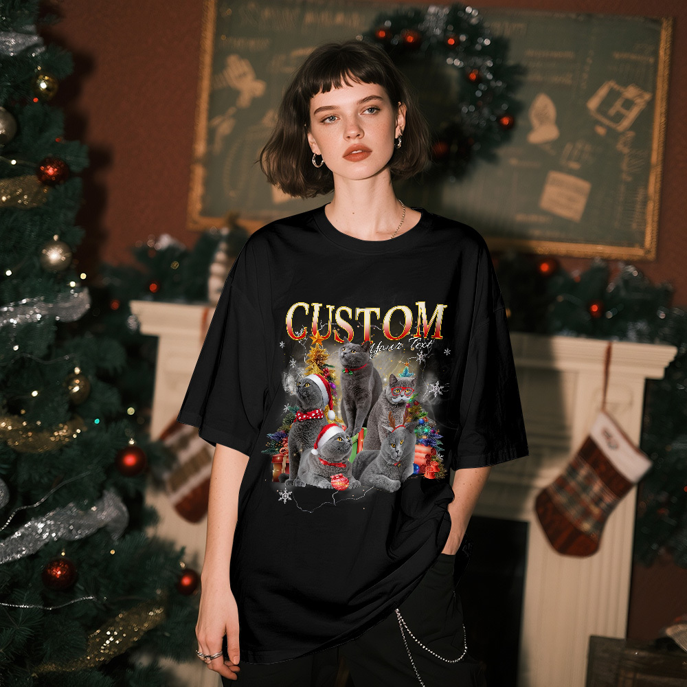 Custom Pet Owner T-Shirt Cute Cat Photo Perfect Christmas Gift for Pet Lovers Christmas Gift - MyPhotoSocksAu