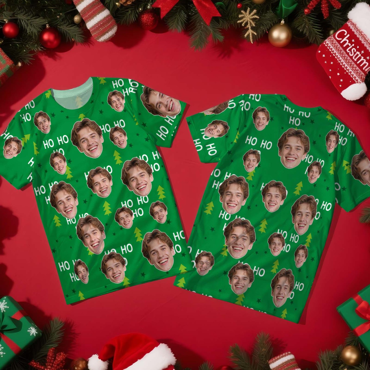 Custom Christmas T-Shirt with Photo Gingerbread Design Personalized Holiday Tee for Family Friends Couples Christmas Gift - MyPhotoSocksAu