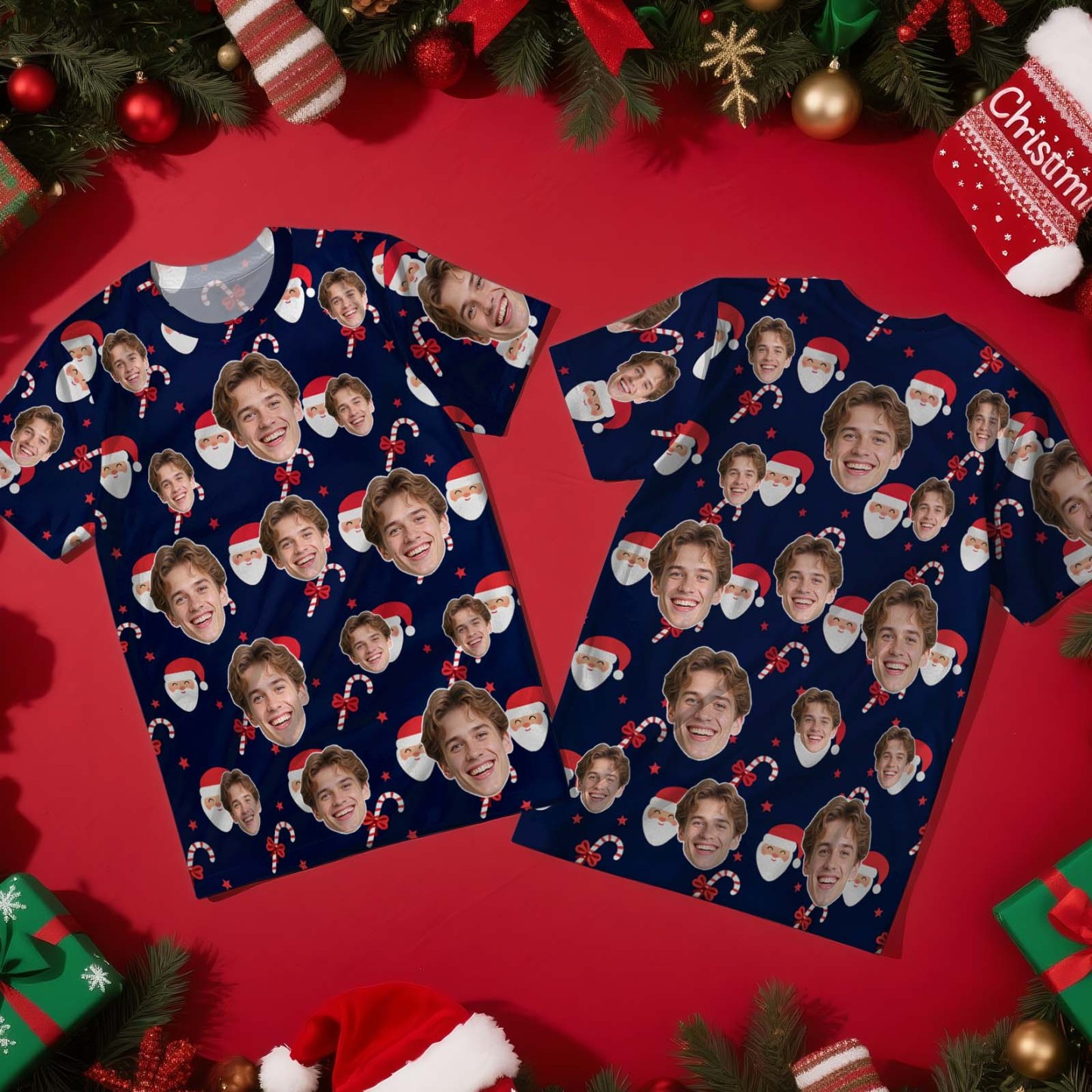 Custom Christmas T-Shirt with Photo Gingerbread Design Personalized Holiday Tee for Family Friends Couples Christmas Gift - MyPhotoSocksAu