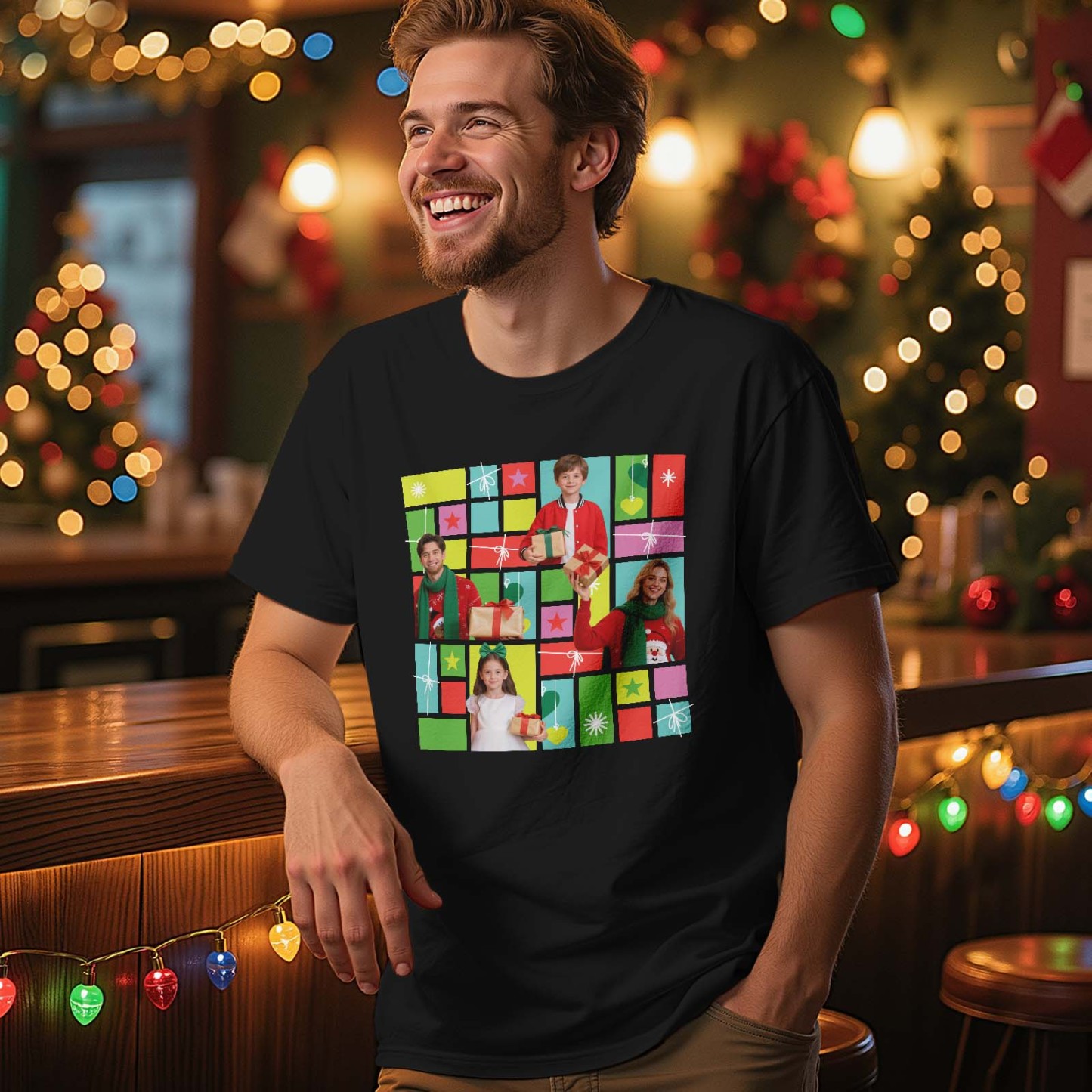 Custom Multi-image Photo T-shirts Personalized Christmas Gift for Family and Friends - MyPhotoSocksAu