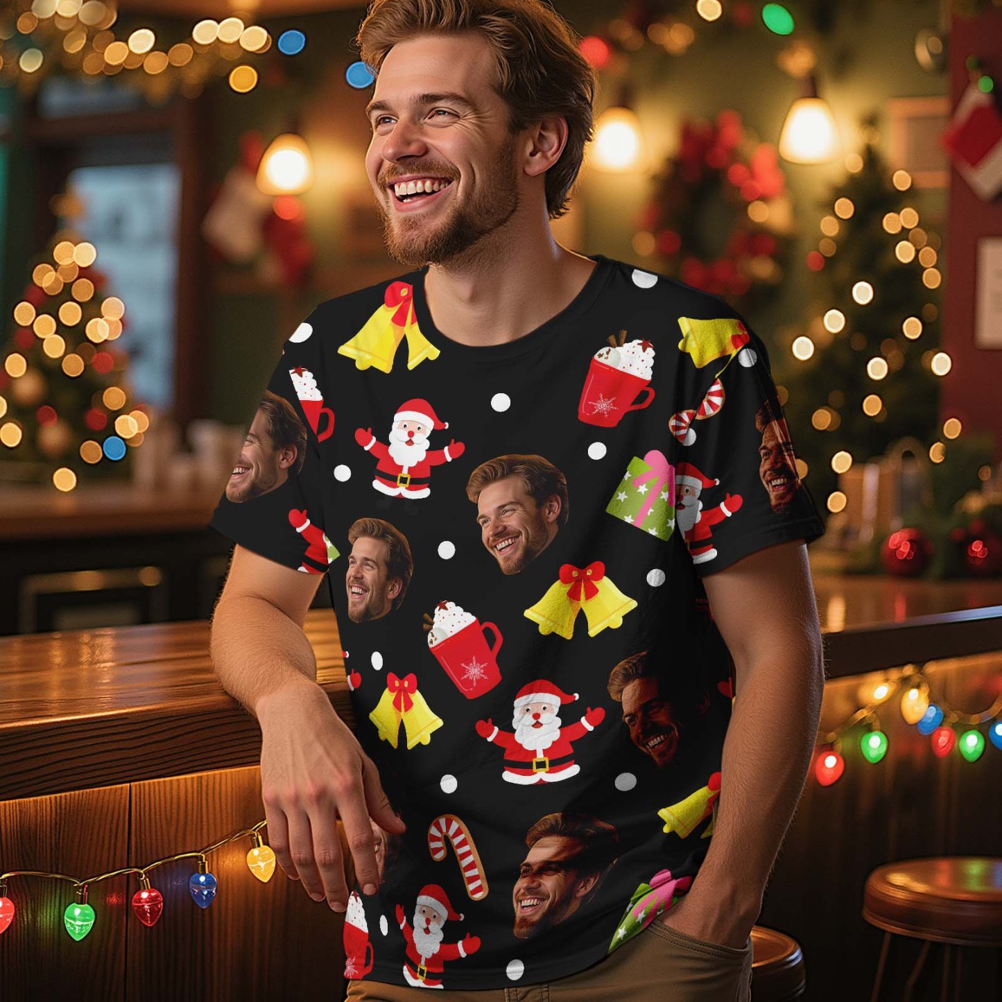 Custom Christmas Bell T-shirt Photo T-shirts Personalized Christmas Gift for Family and Friends - MyPhotoSocksAu