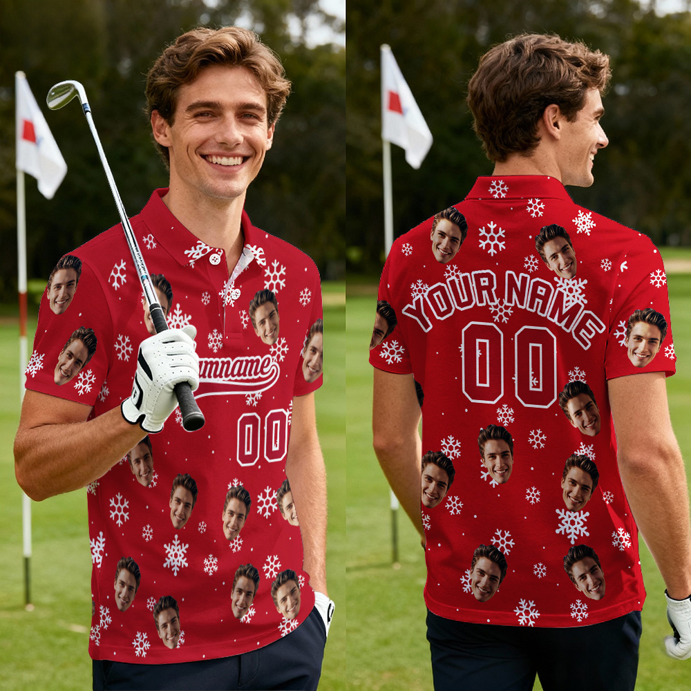 Custom Face and Text Green Red-White Christmas Santa Claus Performance Golf Polo Shirt - MyPhotoSocksAu