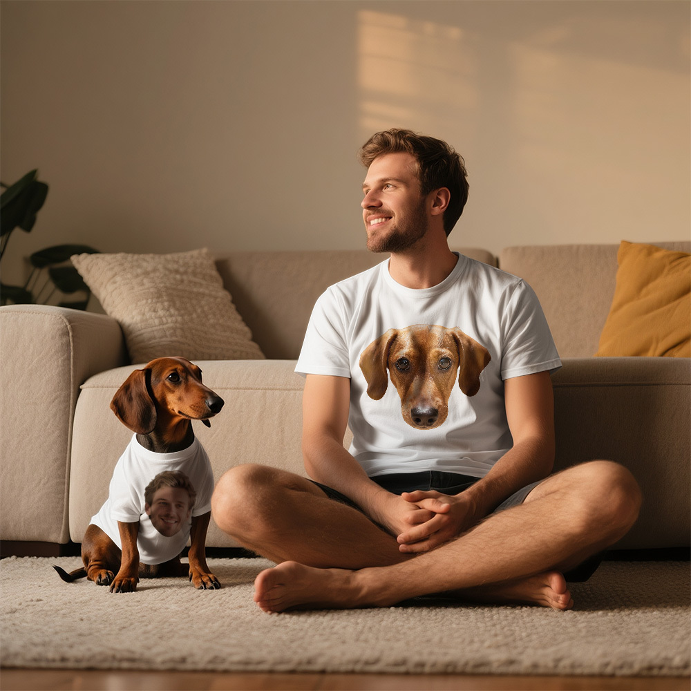 Custom Photo T-Shirt Set Dog and Owner Matching Shirts Personalized Pet Lover Gift - MyPhotoSocksAu