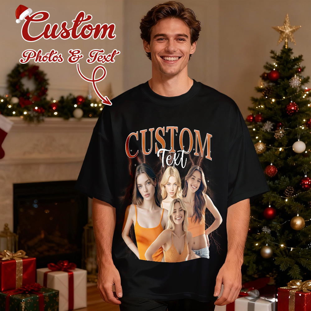 Christmas Gifts Custom Vintage Bootleg Shirt Cotton Photo Name Personalized Shirt Custom T Shirts 90's Tee - MyPhotoSocksAu