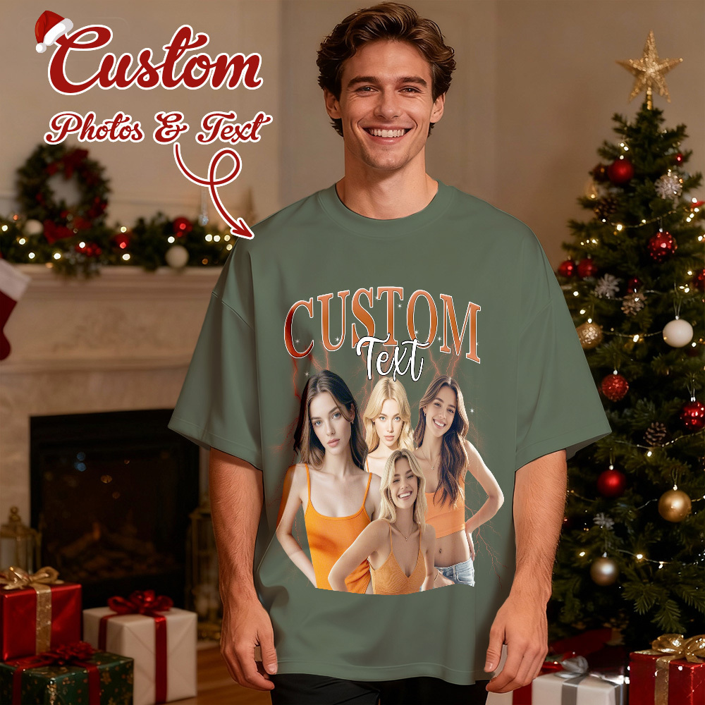 Christmas Gifts Custom Vintage Bootleg Shirt Cotton Photo Name Personalized Shirt Custom T Shirts 90's Tee - MyPhotoSocksAu