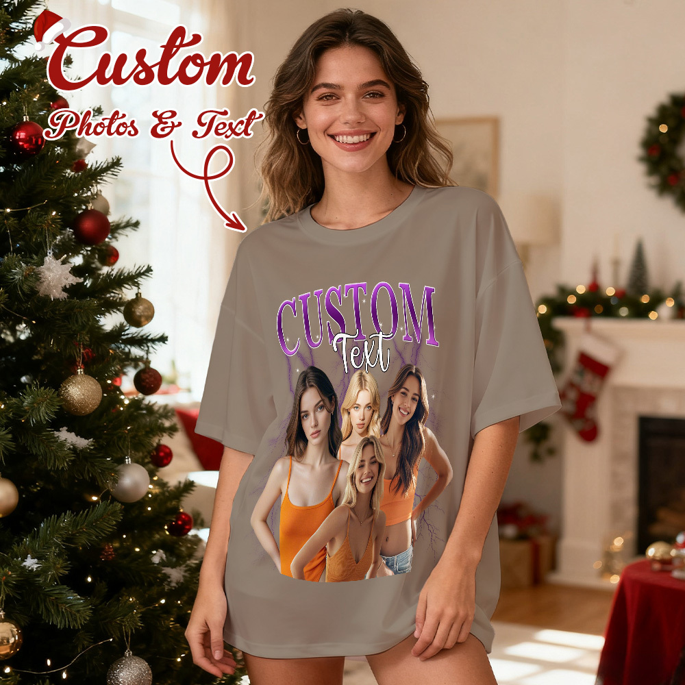 Christmas Gifts Custom Vintage Bootleg Shirt Cotton Photo Name Personalized Shirt Custom T Shirts 90's Tee - MyPhotoSocksAu
