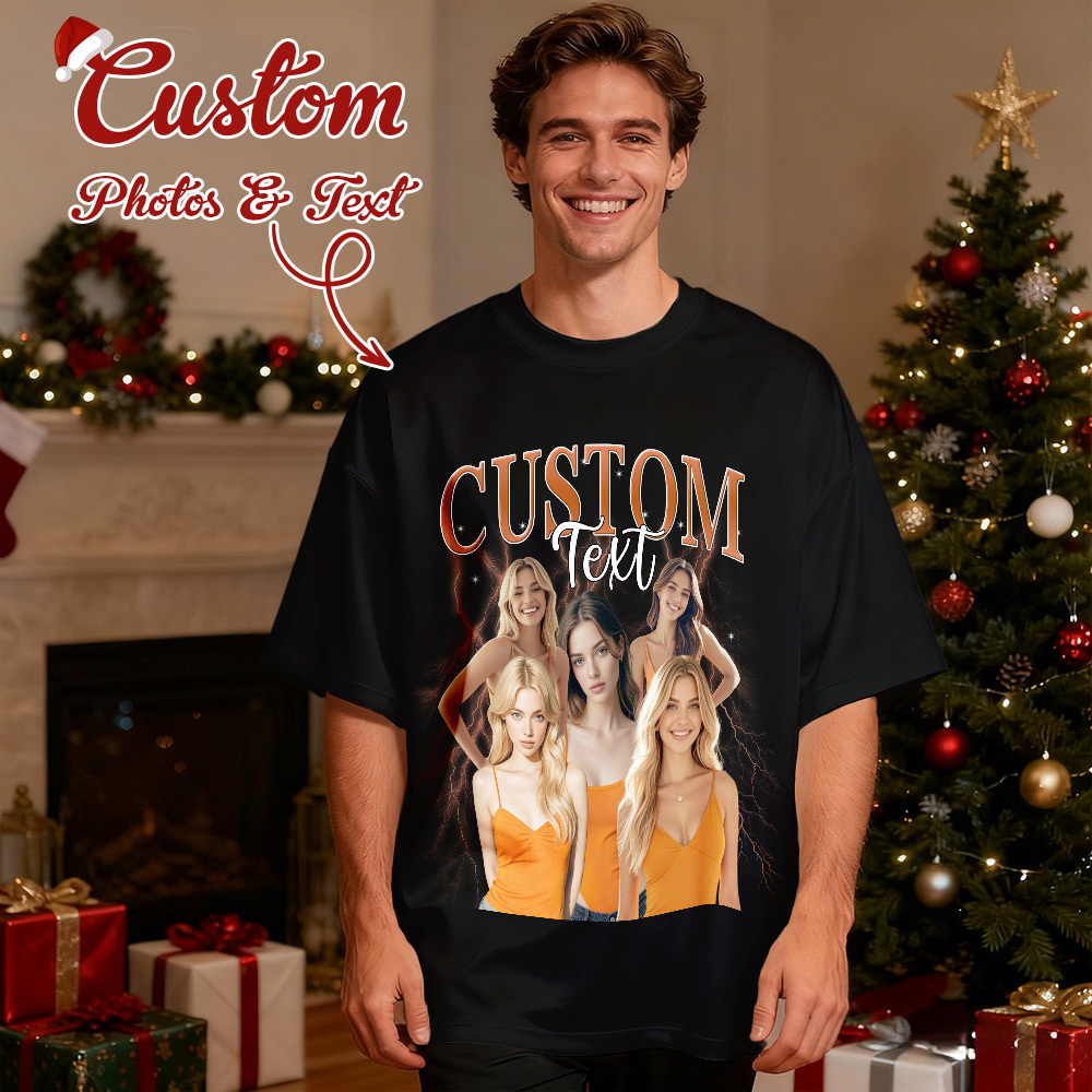 Christmas Gifts Custom Vintage Bootleg Shirt Cotton Photo Name Personalized Shirt Custom T Shirts 90's Tee - MyPhotoSocksAu