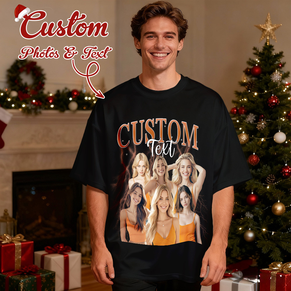 Christmas Gifts Custom Vintage Bootleg Shirt Cotton Photo Name Personalized Shirt Custom T Shirts 90's Tee - MyPhotoSocksAu