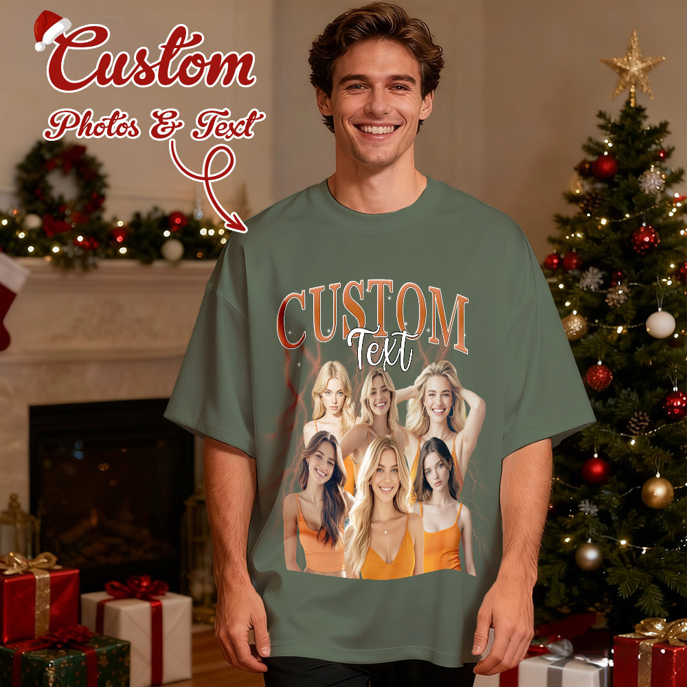 Christmas Gifts Custom Vintage Bootleg Shirt Cotton Photo Name Personalized Shirt Custom T Shirts 90's Tee - MyPhotoSocksAu
