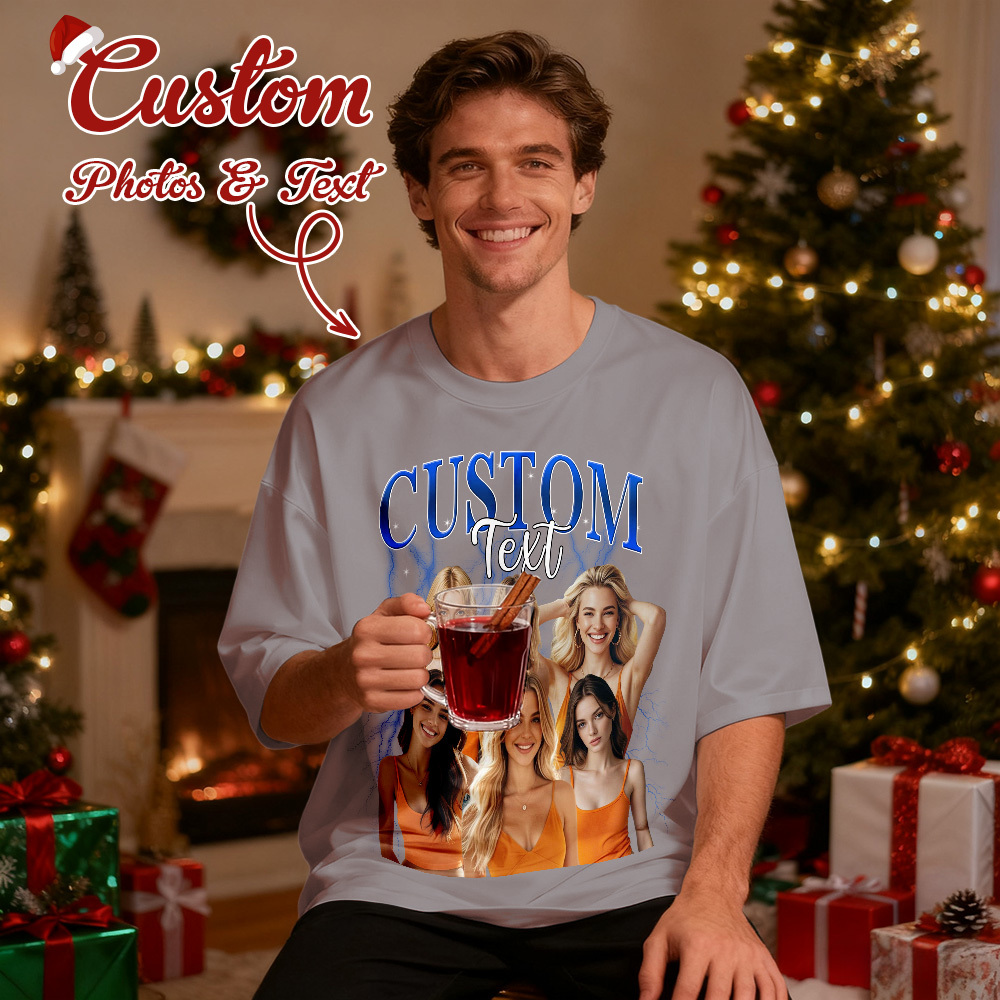 Christmas Gifts Custom Vintage Bootleg Shirt Cotton Photo Name Personalized Shirt Custom T Shirts 90's Tee - MyPhotoSocksAu