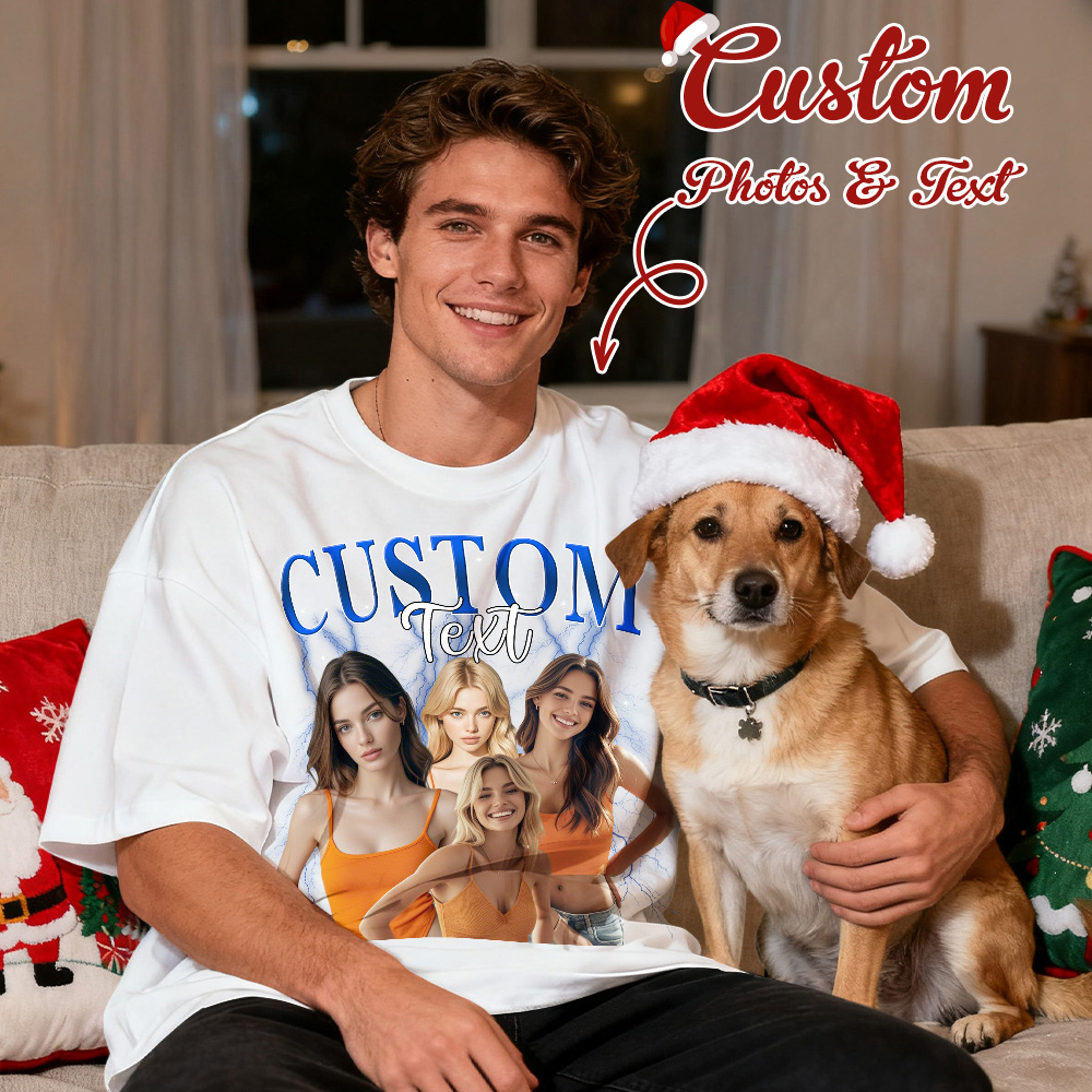 Custom Vintage Photo Tee Christmas Personalized Name Shirt Unique Gift for Lovers Family or Friends - MyPhotoSocksAu