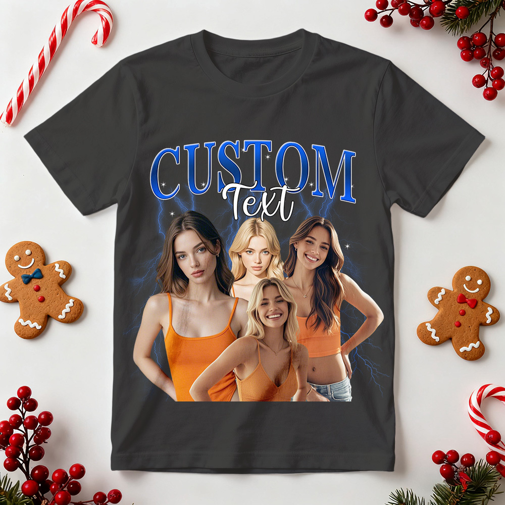 Custom Vintage Photo Tee Christmas Personalized Name Shirt Unique Gift for Lovers Family or Friends - MyPhotoSocksAu