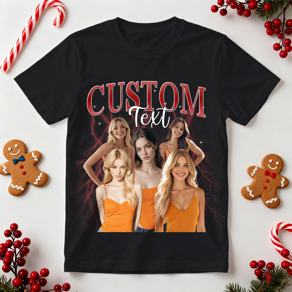 Custom Vintage Photo Tee Christmas Personalized Name Shirt Unique Gift for Lovers Family or Friends - MyPhotoSocksAu