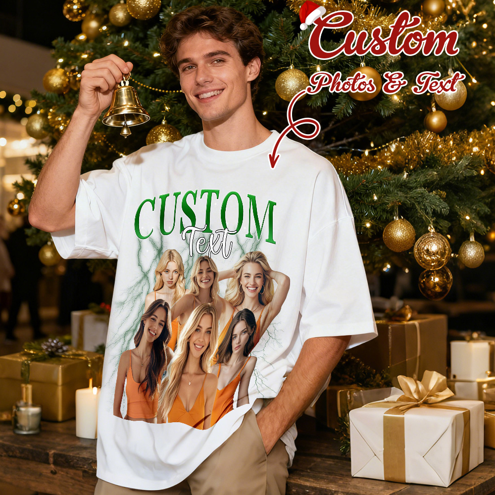 Custom Vintage Photo Tee Christmas Personalized Name Shirt Unique Gift for Lovers Family or Friends - MyPhotoSocksAu