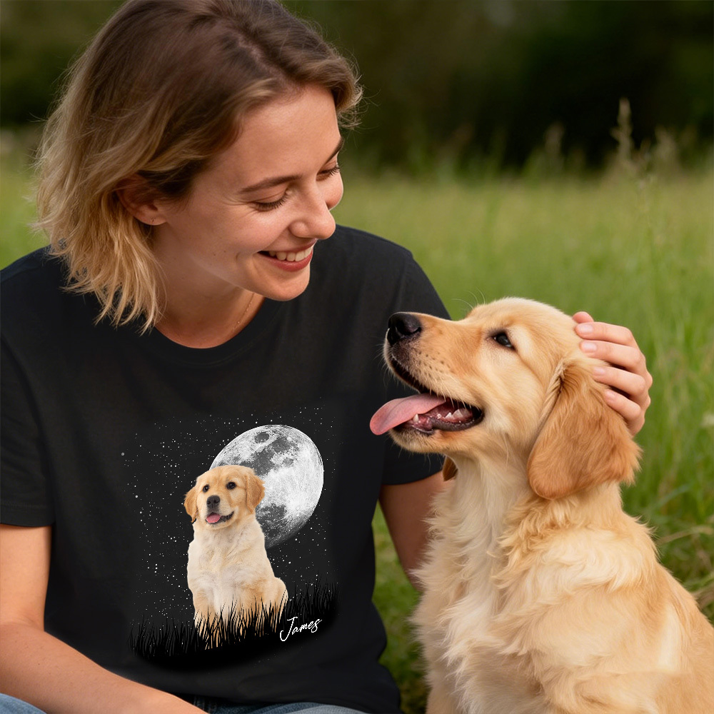 Custom Photo T-Shirt Personalized Full Moon Pet Shirt Custom Pet Portrait T-Shirt Gift for Pet Lovers - MyPhotoSocksAu