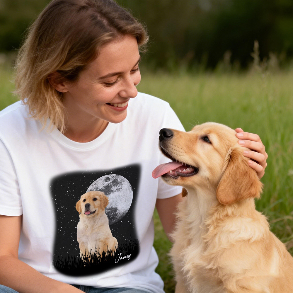 Custom Photo T-Shirt Personalized Full Moon Pet Shirt Custom Pet Portrait T-Shirt Gift for Pet Lovers - MyPhotoSocksAu