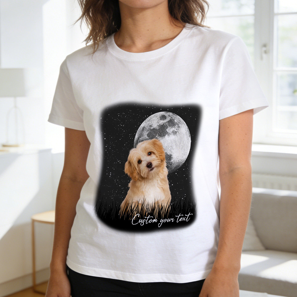 Custom Photo T-Shirt Personalized Full Moon Pet Shirt Custom Pet Portrait T-Shirt Gift for Pet Lovers - MyPhotoSocksAu