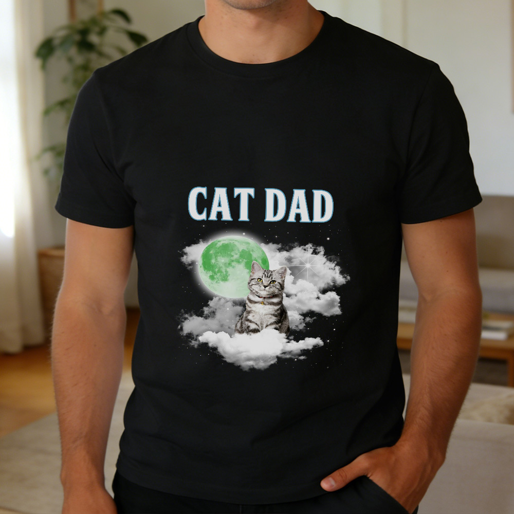 Custom Photo T-Shirt Personalized Cat Mom Dad Pet Shirt Custom Pet Portrait T-Shirt Gift for Pet Lovers - MyPhotoSocksAu