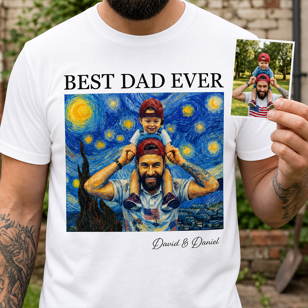 Best Dad Ever Van Gogh Art Father's Day Gift For Dad, Husband, Grandpa - Personalized Shirt