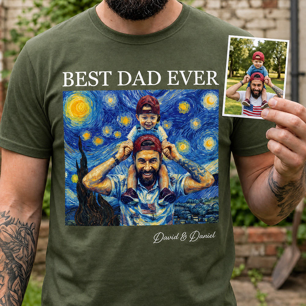 Best Dad Ever Van Gogh Art Father's Day Gift For Dad, Husband, Grandpa - Personalized Shirt