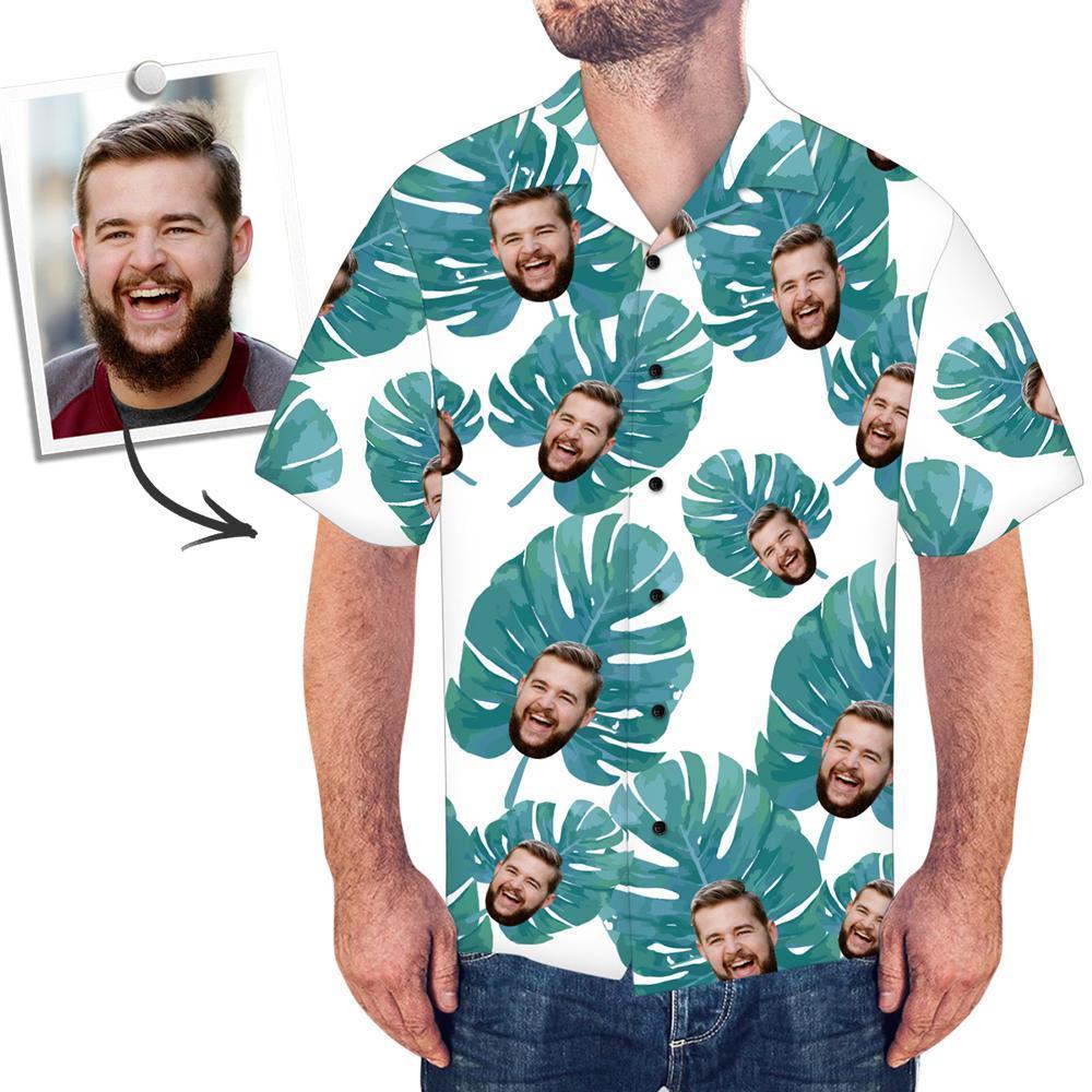 Custom Face Hawaiian Shirt Large Leaves - MyPhotoSocksAU