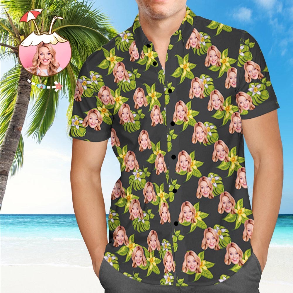 Custom Hawaiian Shirt with Dog Face Personalized Hawaiian Shirt Green All Over Print Hawaiian Shirt - My Photo Socks AU