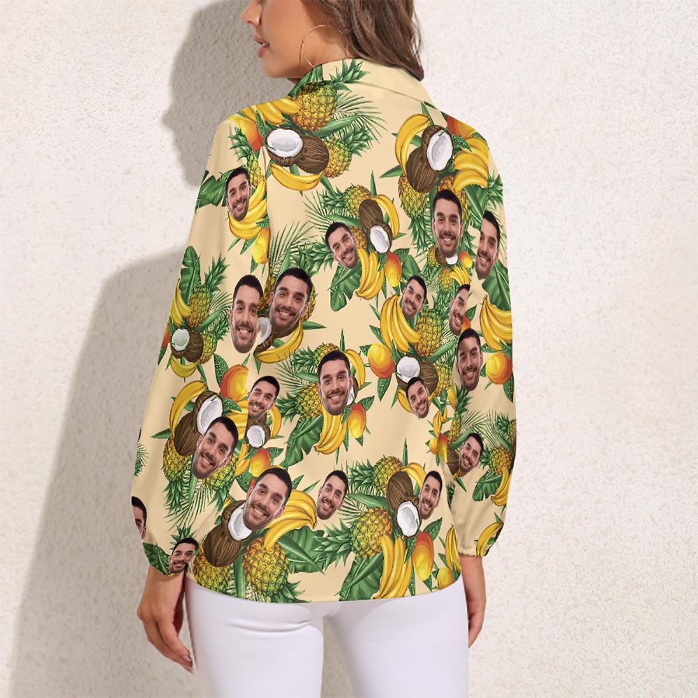 Custom Pet Face Hawaiian Shirts Tropical Fruit Long Sleeves Hawaiian Shirts for Women - My Photo Socks AU