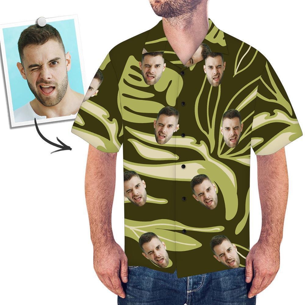 Custom Face Dark Green Hawaiian Shirt Leaves - MyPhotoSocksAU