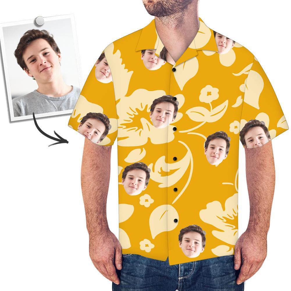 Custom Face All Over Print Hawaiian Shirt Yellow Flowers - MyPhotoSocksAU