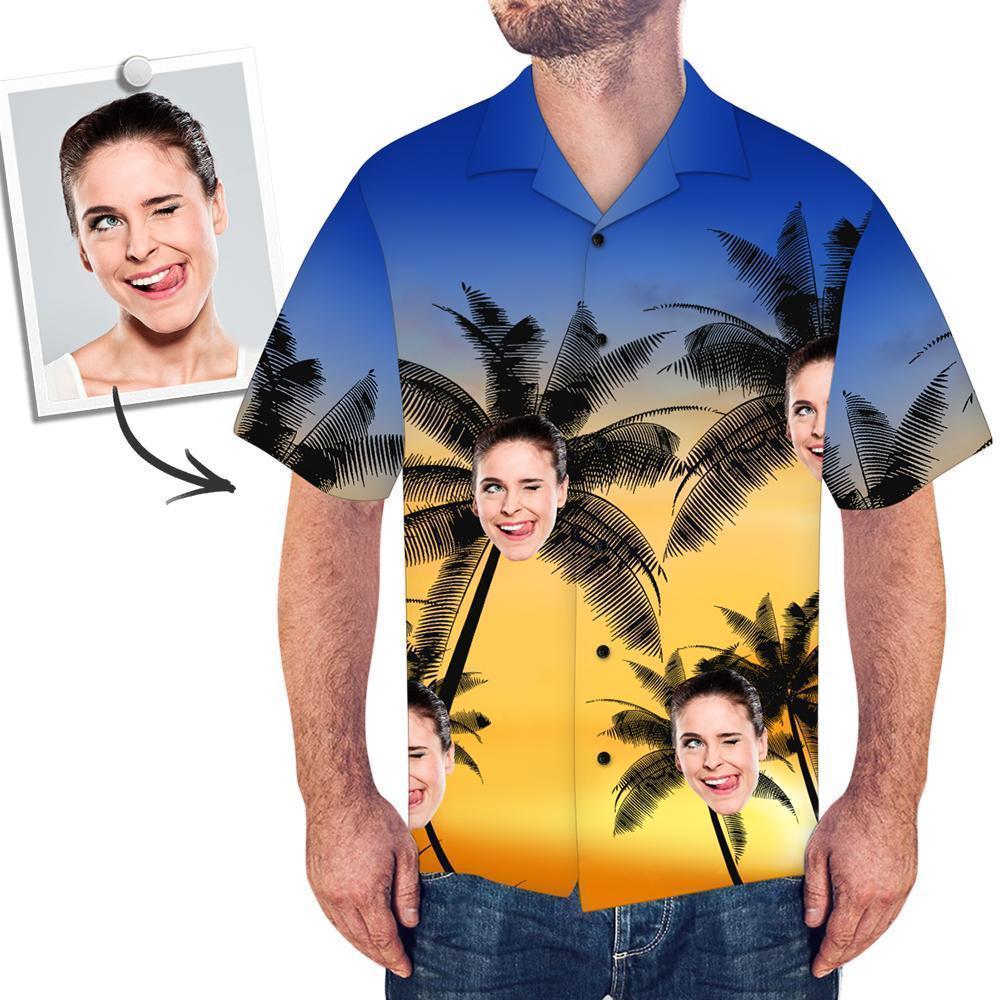 Custom Face All Over Print Hawaiian Shirt Coconut Trees - MyPhotoSocksAU