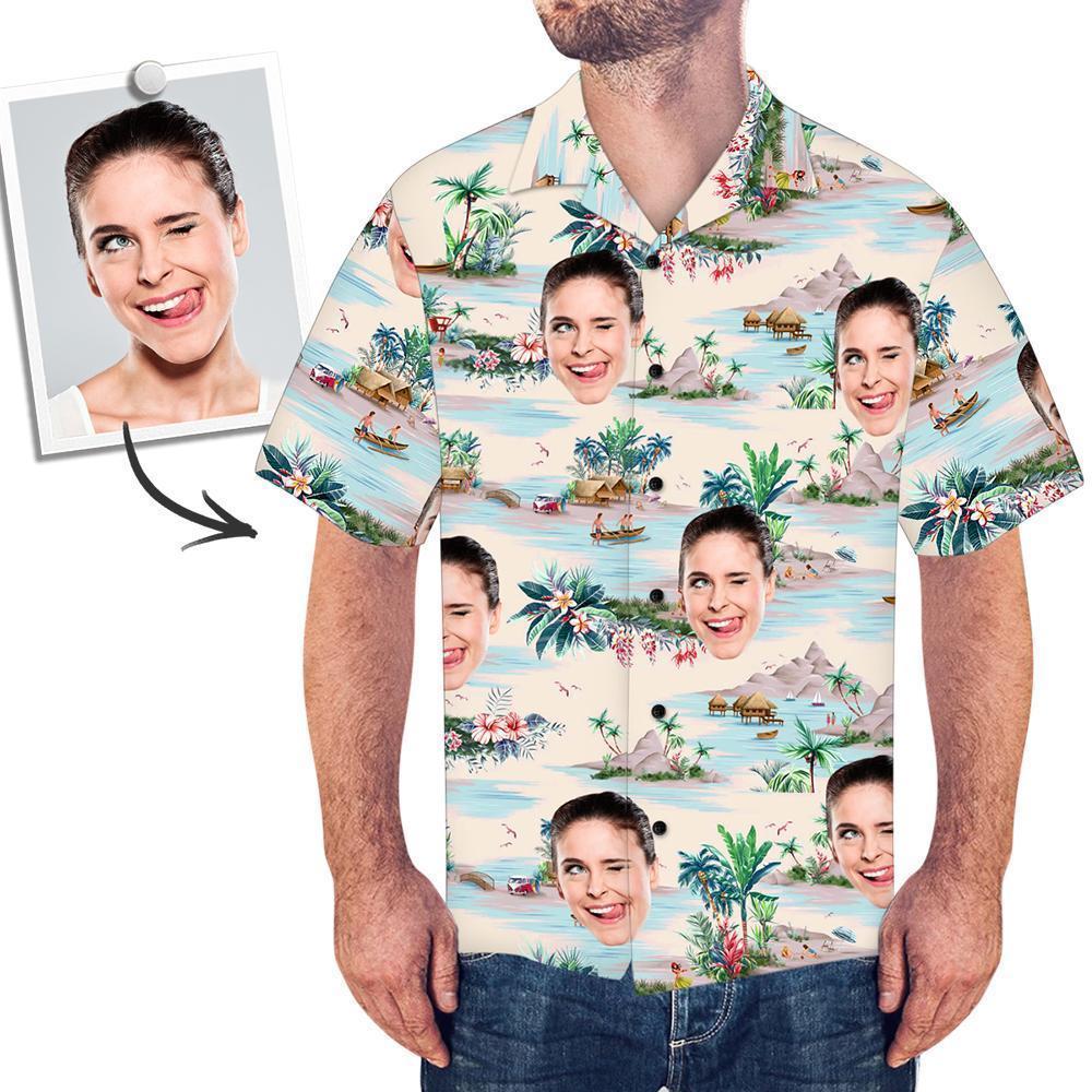 Custom Face All Over Print With Landscape Pattern Hawaiian Shirt - MyPhotoSocksAU