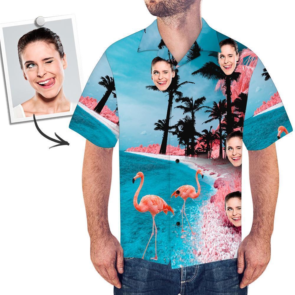 Custom Face All Over Print Hawaiian Shirt Seaside Flamingos - MyPhotoSocksAU