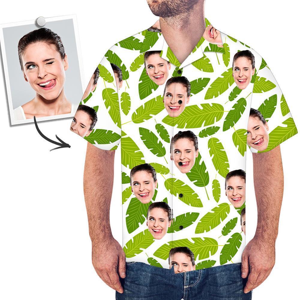 Custom Face Men's Hawaiian Shirt Fresh Green Leaves - MyPhotoSocksAU