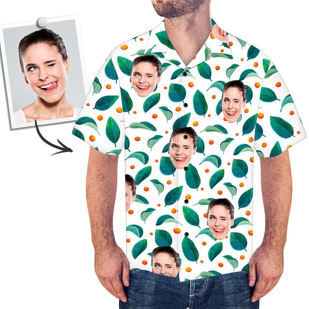 Custom Face All Over Print Green leaves Hawaiian Shirt - MyPhotoSocksAU