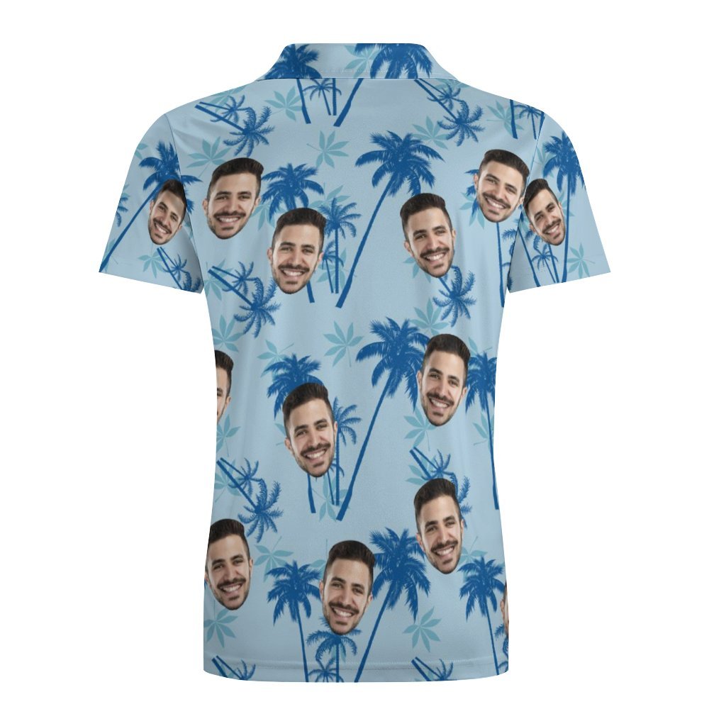 Men's Custom Face Polo Shirt Personalized Light Blue Hawaiian Golf Shirts - My Photo Socks AU