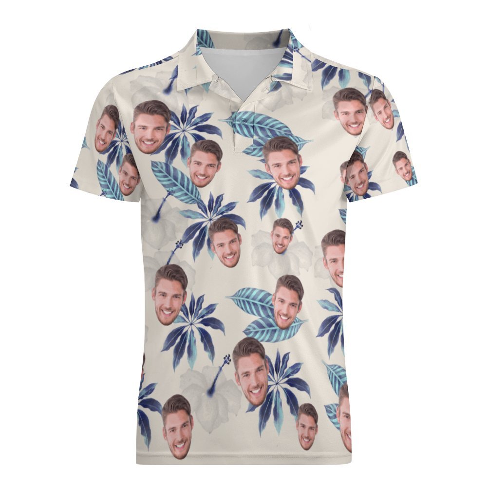 Custom Face Polo Shirt For Men Flowers and Leaves Personalized Hawaiian Golf Shirts - My Photo Socks AU