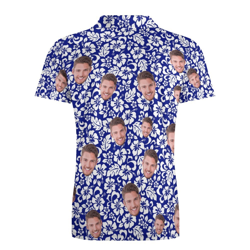 Custom Face Polo Shirt For Men Personalized Blue Hawaiian Golf Shirts - My Photo Socks AU
