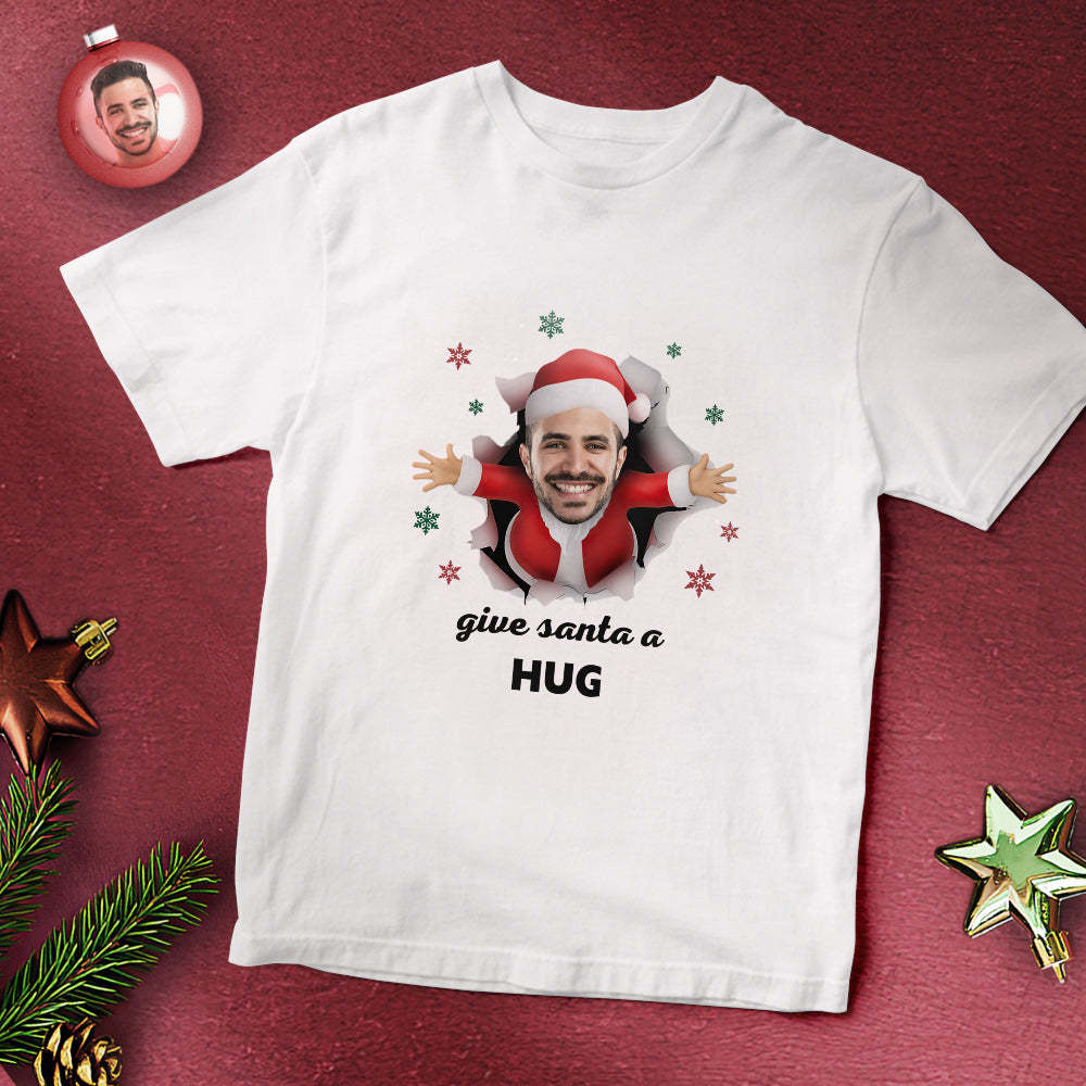 Custom Face T-shirt Give Santa A Hug Personalized Christmas Gifts - My Photo Socks AU