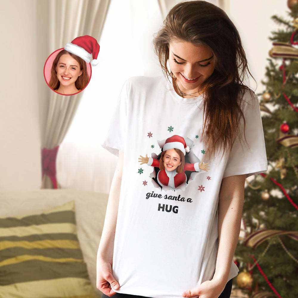 Custom Face T-shirt Give Santa A Hug Personalized Christmas Gifts - My Photo Socks AU