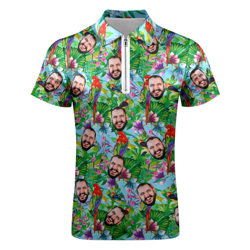 Custom Polo Shirt with Zipper Personalized Face Hawaiian Style Men's Polo Shirt for Him - My Photo Socks AU