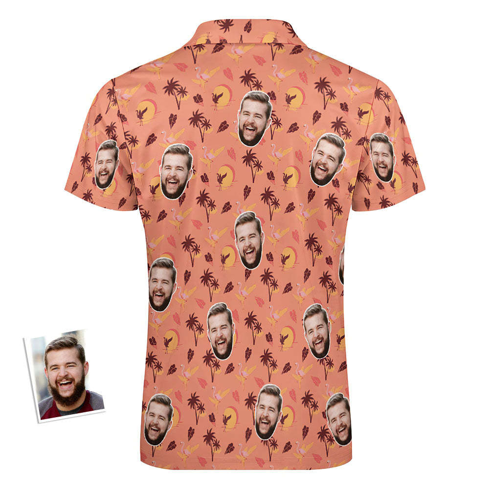 Custom Flamingo Tropical Sunset Men's Polo Shirt Personalized Face Funny Polo Shirt with Zipper - My Photo Socks AU