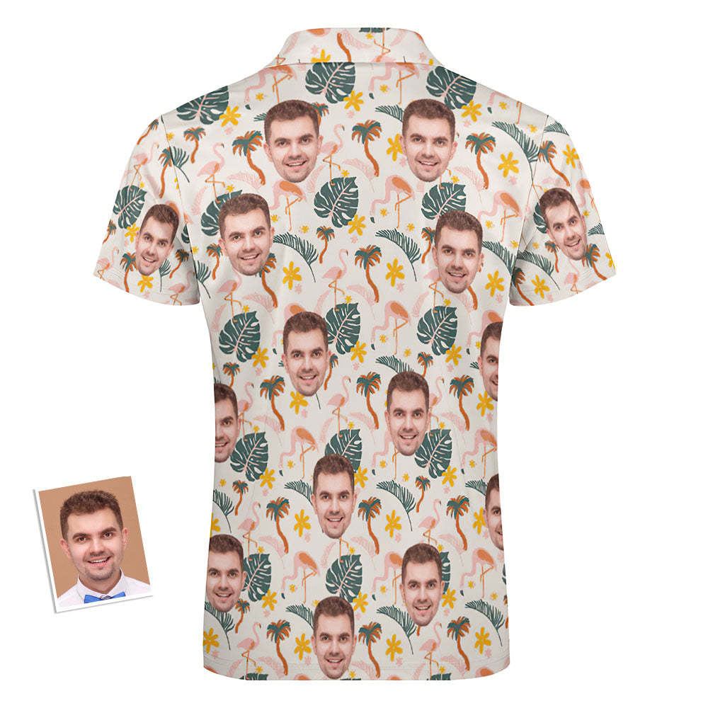 Custom Flamingo Wild Floral Men's Polo Shirt Personalized Face Funny Polo Shirt with Zipper - My Photo Socks AU