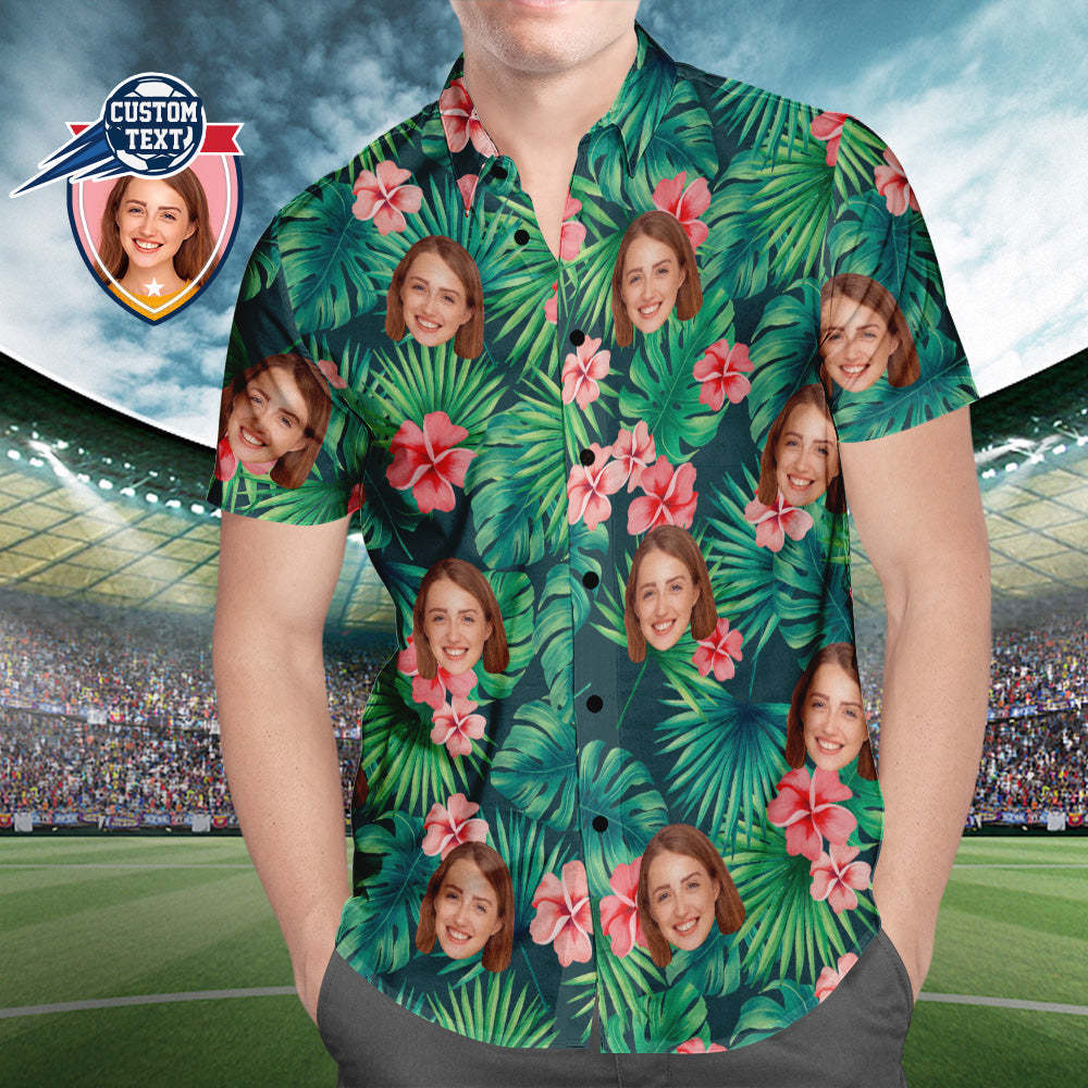 Custom Printed Hawaiian Shirt for Fans Personalized Face and Text Hawaiian Shirt Gift for fans - Red Flowers Design