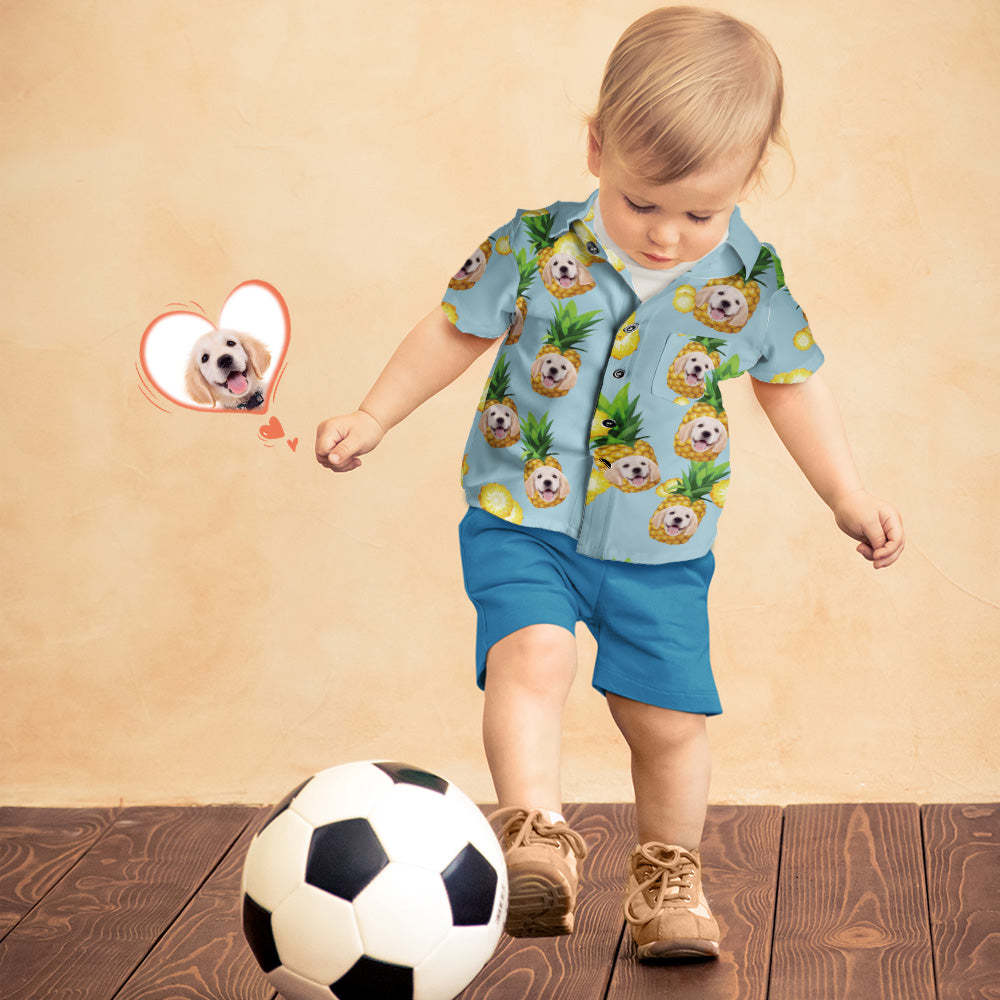Custom Dog Face Hawaiian Shirt Kid's All Over Print Big Pineapple Short Sleeve Shirt - My Photo Socks AU