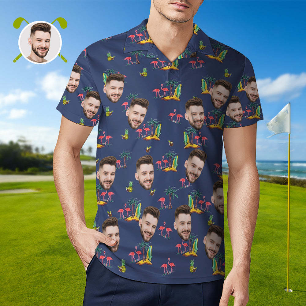 Men's Custom Face Shirt Personalized Golf Shirts For Him Coconut Flamingo - My Photo Socks AU