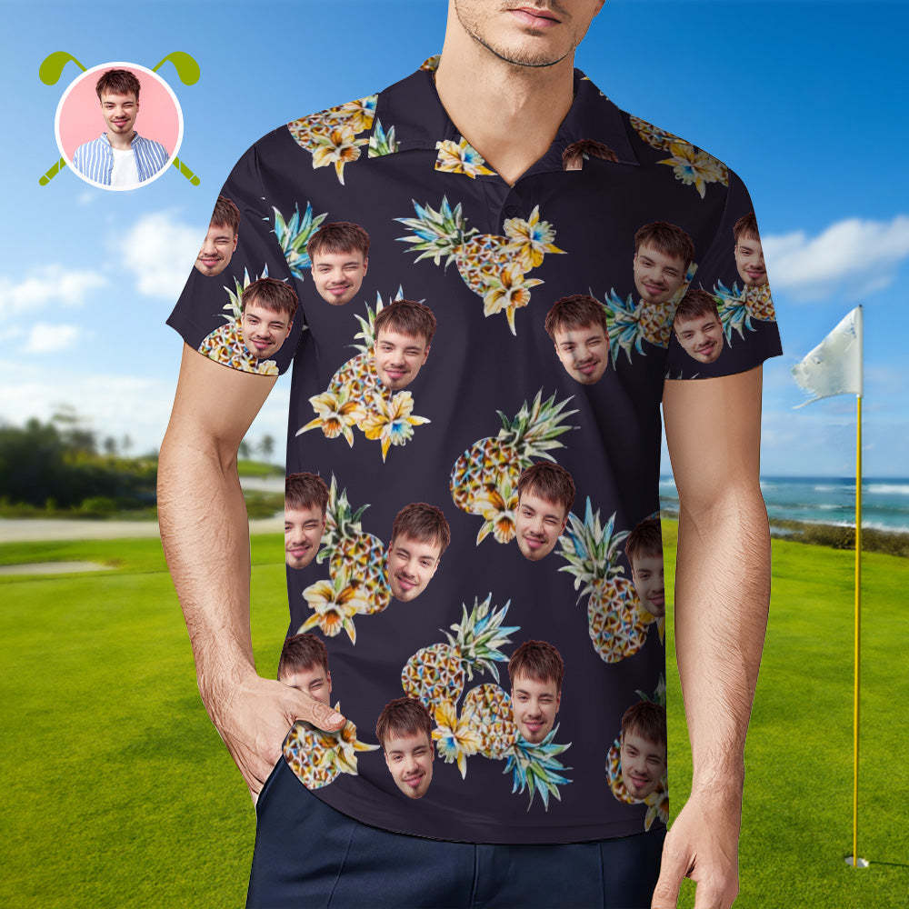 Men's Custom Face Shirt Personalized Golf Shirts For Him Vintage Pineapple And Orchid - My Photo Socks AU